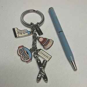 Coach Ski Charm Keychain with Silver and Blue Accents and Coach Pen